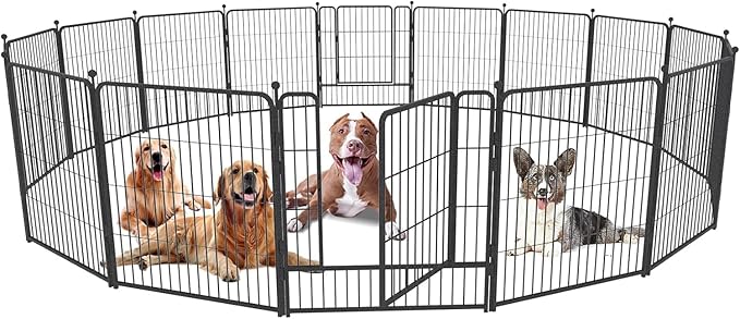 Dog Playpen,32/40/45 Inch Height in Heavy Duty, Folding Indoor Outdoor Anti-Rust Dog Exercise Fence, Portable Pet Playpen with Door for Large Medium Small Dogs and Pet (16 Panels, 40 Inch) Silver