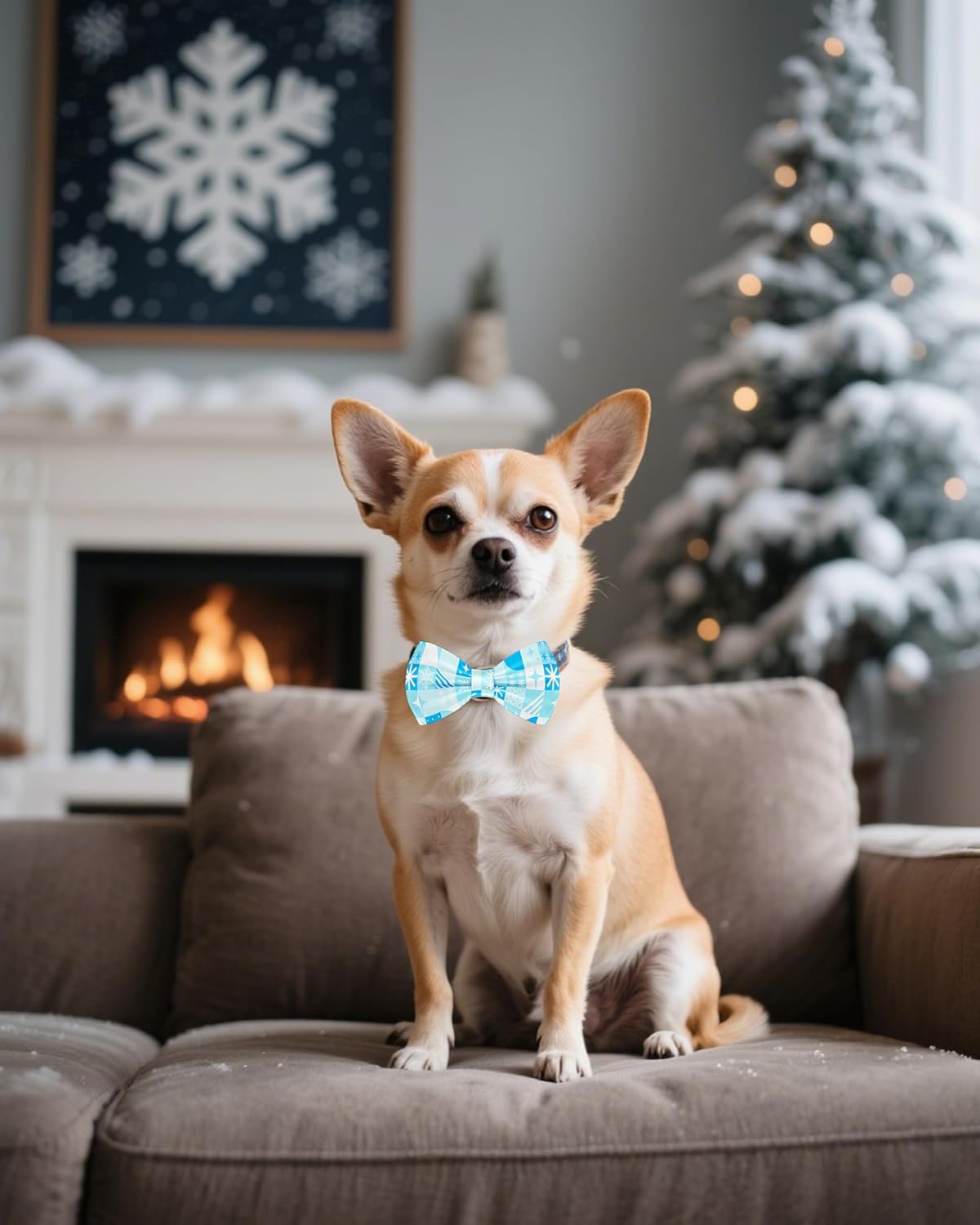 PET SHOW 10 Pack Winter Small Dog Bow Ties Sliding Collar Attachments Puppy Cats Snowflake Bowties for Medium Dogs Snowman Bowknots Holiday Party Pet Grooming Accessories(Small)