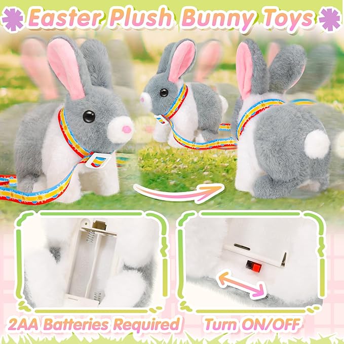 Tagitary Plush Bunny Toy for Kids,Easter Interactive Realistic Bunny with Leash,Golden Egg and Wind Up Toy,That Hopping,Ears Wiggling,Twitching Nose,Rabbit Toys Easter Stuffers Gift for Toddlers