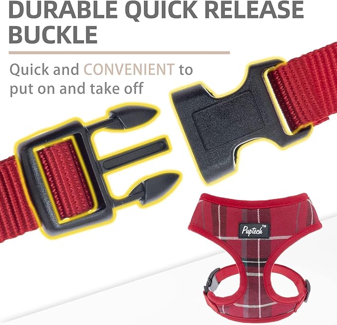 PUPTECK Soft Mesh Dog Harness and Leash Set Pet Puppy Cat Comfort Padded Vest No Pull Harnesses, Red, XS