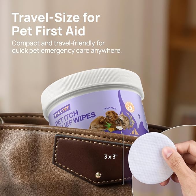 HICC PET Itch Relief Wipes for Dogs & Cats, Rapidly Relieves Itching, Soothes Hot Spots and Skin Irritations Hypoallergenic Hot Spot Treatment Wipes, Skin Soother for Dogs - 200 Count
