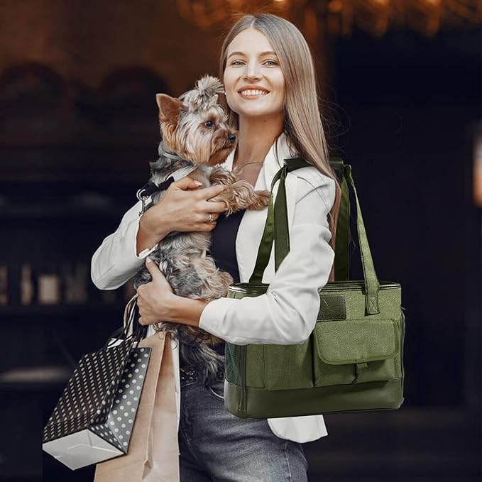 Dog Carrier, Cat Carrier, Pet Carrier, Foldable Waterproof Premium Oxford Cloth Dog Purse, Portable Bag Carrier for Small to Medium Cat and Small Dog（Green）