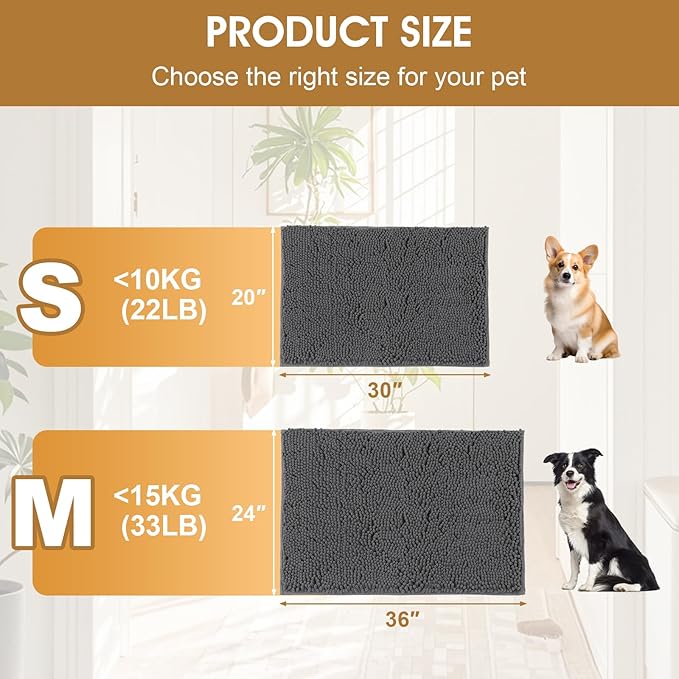 IM HOME 2 Pieces Muddy Door Mats for Dogs, Chenille Absorbent Pet Mats, Quick Dry, Trap Dirt Non Slip Heavy Indoor Doormat Soft Dog Bed Mat Front Inside Door Mat for Indoor Outdoor Entrance,Grey