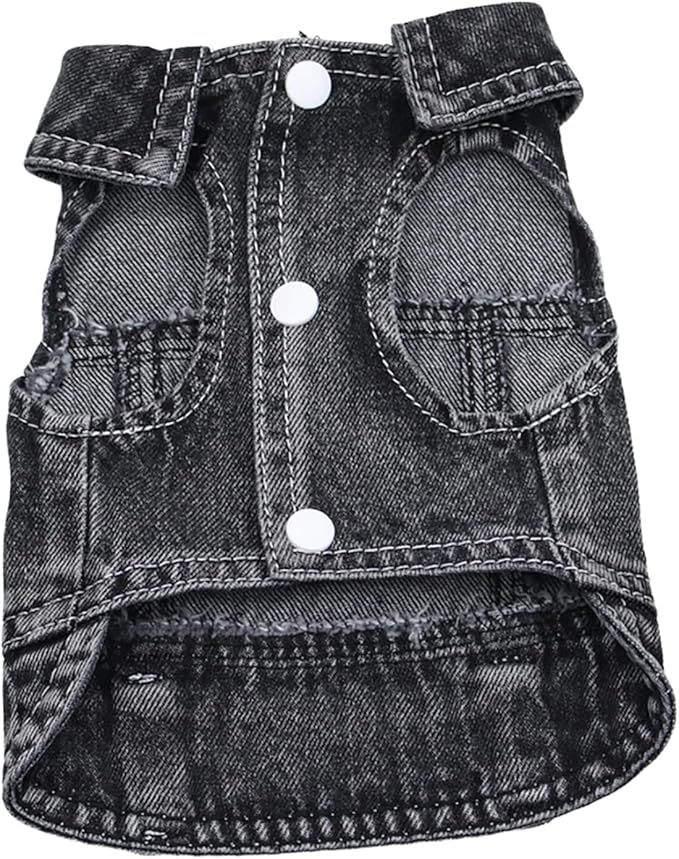 Puppy Clothes for Small Dogs Boy,Classic Western Denim Dog Coat,Dog Jeans Jacket with Leash D-Ring,Pet Cat Costumes,Cooling Harness Vest for Walking (Black, Large)