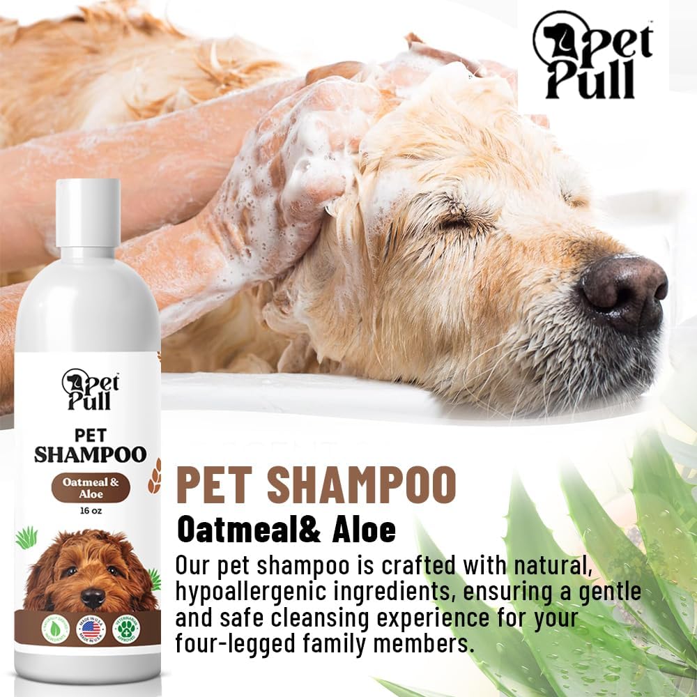 Pet Shampoo and Conditioner for Dogs and Cats - Plant-Based Dog Shampoo Cleanser - Pet Supplies for Pets - Sensitive Skin Dog Wash- Made in The USA (16 oz) (Oatmeal & Aloe, Shampoo)