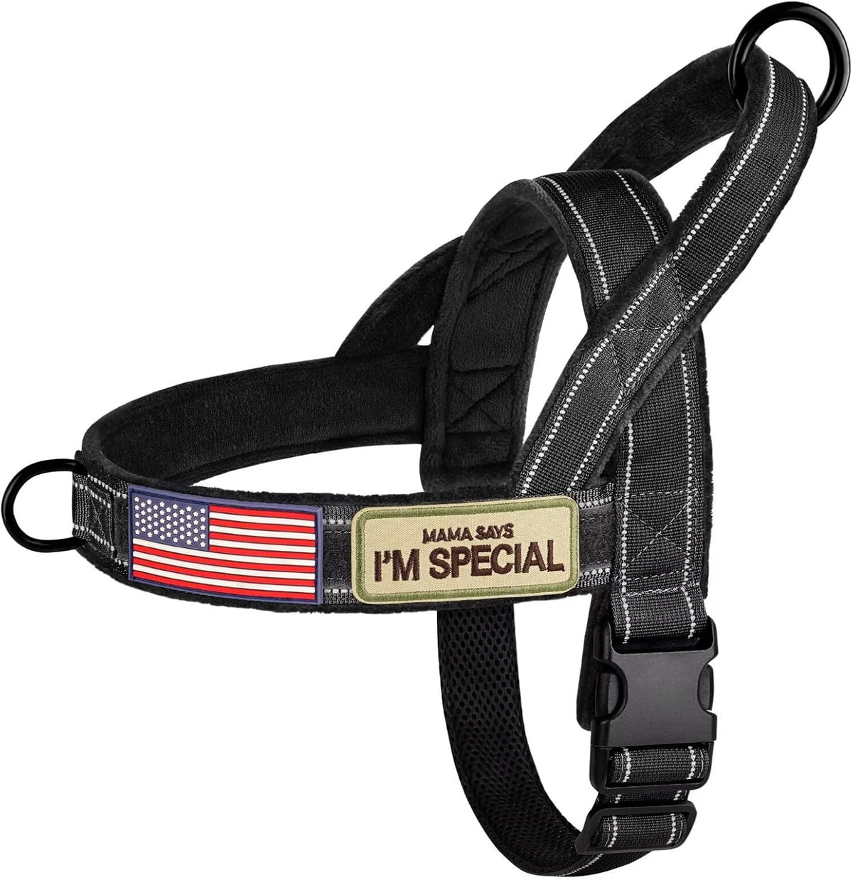 Forestpaw No Pull Dog Harness - Soft Flannel Padded Tactical Dog Vest Harness with Quick Release Buckle, Adjustable Reflective Pet Harness for Medium Large Dogs Walking Training,Black L