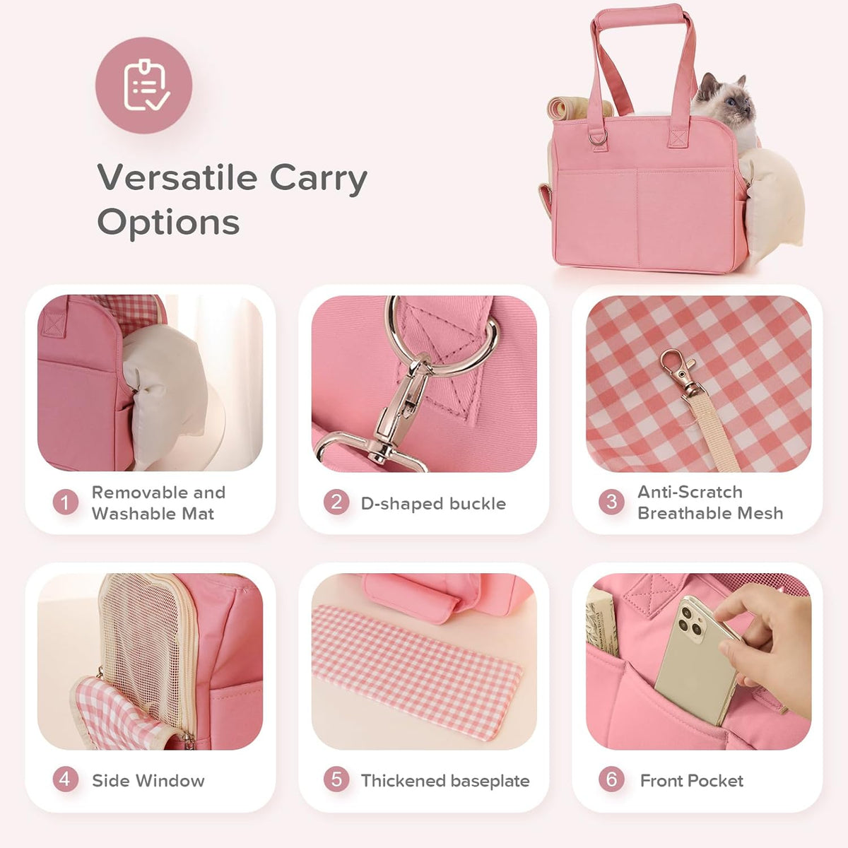Dog Carriers for Small Dogs, Soft Sided Folding Small Dog Carrier for Dogs Medium Cats Puppies up to 13 Lbs, Washable Breathable Puppy Carrie Carrier for Outdoor Travel (Small Pink)