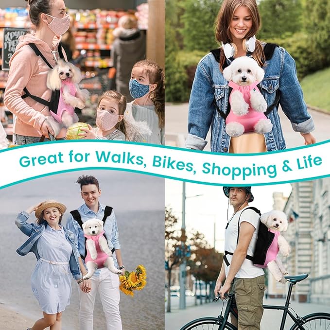 Dog Backpack Carrier, Thick Straps & Cushion, Pet Sling Front Backpacks for Small Medium Dogs 2.5-4 Lbs, Legs Out, Adjustable Wearable Puppy Chest Travel Bag, Easy-Fit for Hiking/Walking/Camping