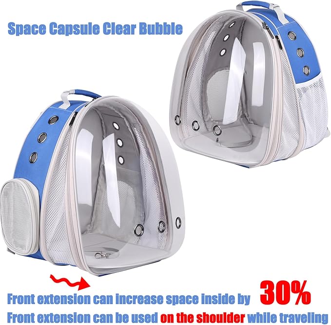 Front Expandable Cat Backpack Carrier, Fit up to 20 lbs, Space Capsule Astronaut Bubble Window Pet Backpack to Carry and Transport Large Cat and Small Puppy Blue