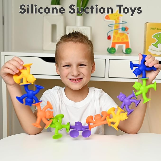 Unique Suction Bath Toys for Baby Kids Ages 1-3, No Hole Bath Toy Silicone Animal Sensory Fidget Toys for Baby Tray Window Travel, 6 PCS