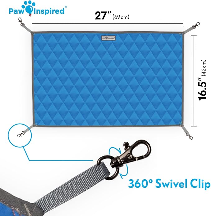 Paw Inspired Hanging Fleece Hammock for Ferrets, Rats, Chinchillas, Sugar Gliders, Small Pets | Hideout Toy for Guinea Pigs, Hamsters | Swivel Clips for Small Animal Cages (Gray/Blue)