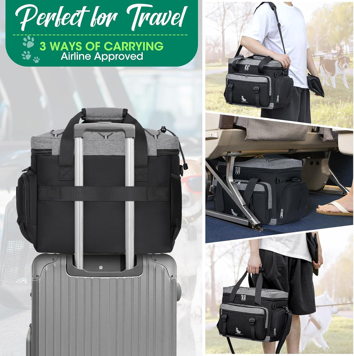 IGOLUMON Dog Travel Bag Large Pet Travel Bags Set for Supplies Weekend Travel Kit Tote Organizer Multi-Pockets Food Travel Bag with 2 Extra Large Food Containers, 2 Dog Bowls, 1 Feeding Mat