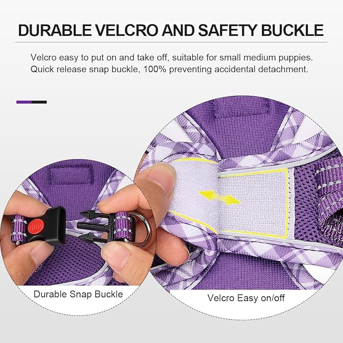 Mercano Soft Mesh Dog Harness and Leash Set, No-Chock Step-in Reflective Breathable Lightweight Easy Walk Vest Harnesses with Safety Buckle for Small Dogs, Cats (XS, Purple)