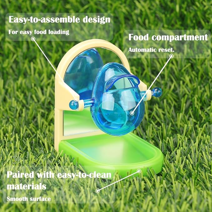 Small Pet Intelligence Growth Rotating Foraging Toy with Mirror for Birds,Budgies,Parakeets, Rats & Hamsters Chew-Proof Cage Feeder Slow Release & Self-Discovery Fun(1pc Random Color)