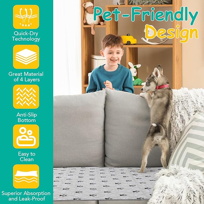 2 Pack Extra Large 72"X72" Washable Pee Pads for Dogs Super Absorbent Dog Training Pads Non-Slip Waterproof Pet Training Pads Mats Whelping Pads for Dogs Cats Puppy