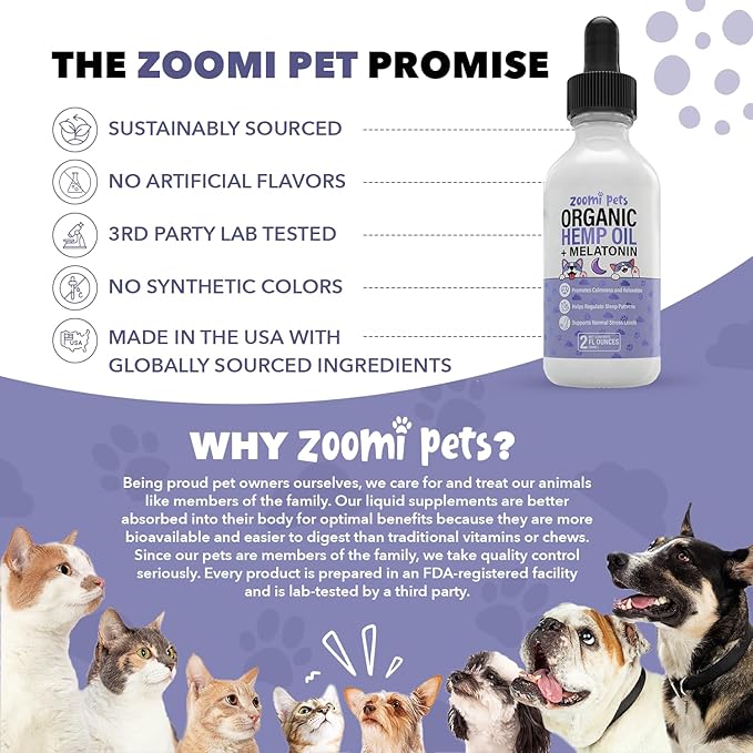 Melatonin + Organic Calming Hemp Oil for Dogs Anxiety and Stress Relief - Calming Drops Pet Hemp Oil for Dogs & Cats - Hip and Joint Support Supplement for Dogs Pain Management (2oz)