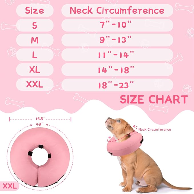 Supet Inflatable Dog Cone Collar Alternative After Surgery, Dog Neck Donut Collar Recovery E Collar to Stop Licking, Soft Dog Cone for Medium Large Dogs