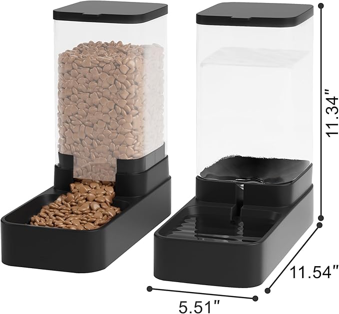 Automatic Cat Feeder and Water Dispenser in Set with Pet Food Bowl,Gravity Dog Waterer and Food Feeder for Small Medium Dog Cat Puppy Kitten Large Capacity(3.8L,Black)