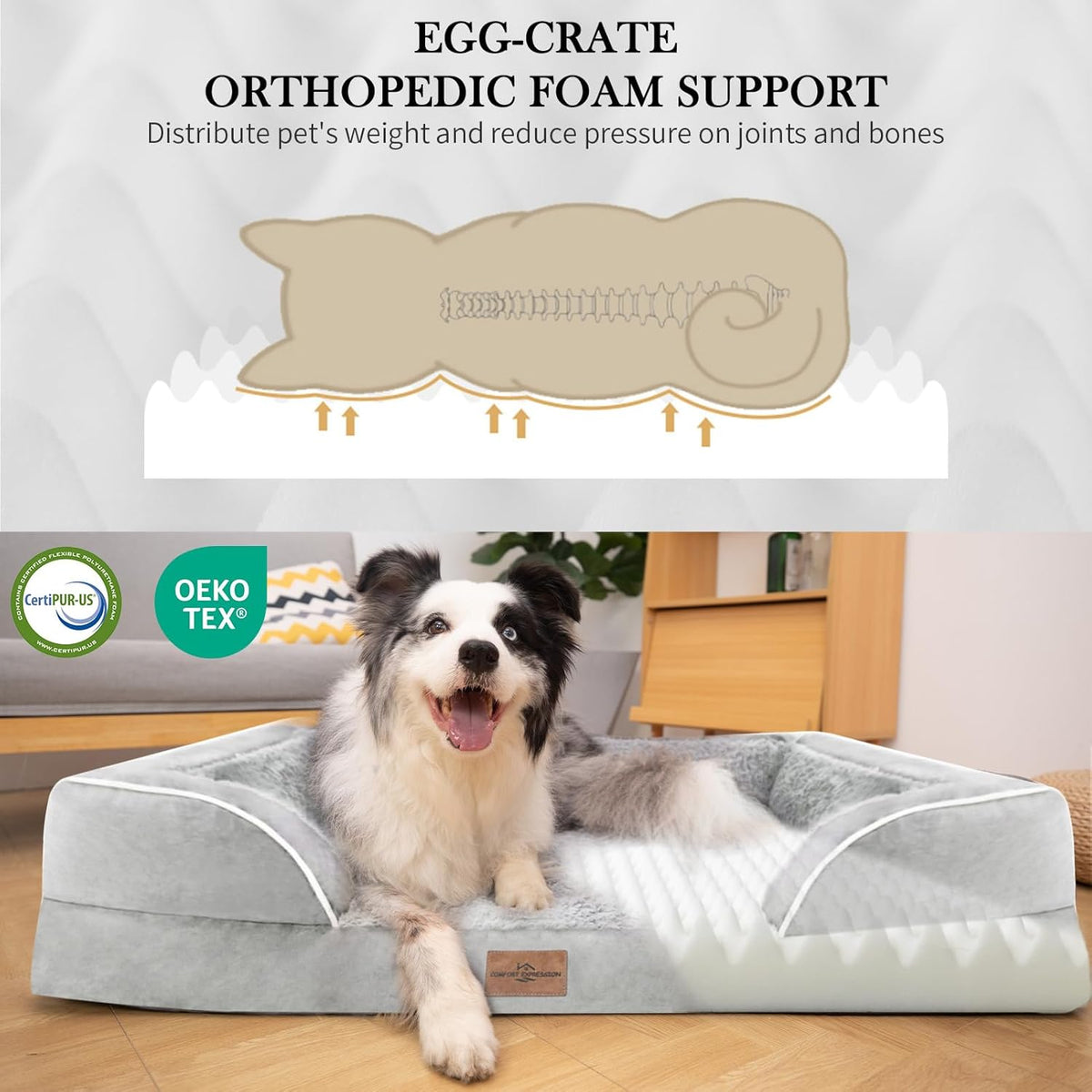Comfort Expression Small Dog Beds Waterproof Cat Beds Orthopedic Foam Sofa Beds for Small Dogs Comfy Pet Bed with Washable Removable Cover & Non-Slip Bottom(XX-Small,Grey White)