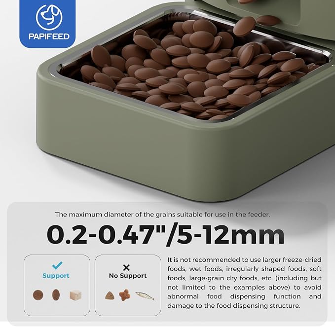 PAPIFEED Automatic Cat Feeder Upgrade, Smart Cat Feeder 6L - APP/Alexa Control, Dual Power Supply, Anti-chewing Cord, Stainless Steel Bowl, Anti-chewing Design for Cats and Small/Medium Dogs (Greener)