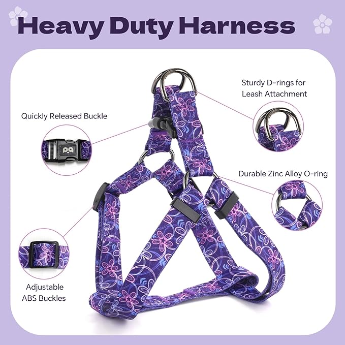 QQPETS Dog Harness Leash Set Adjustable Heavy Duty No Pull Halter Harnesses for Small Medium Large Breed Dogs Back Clip Anti-Twist Perfect for Walking