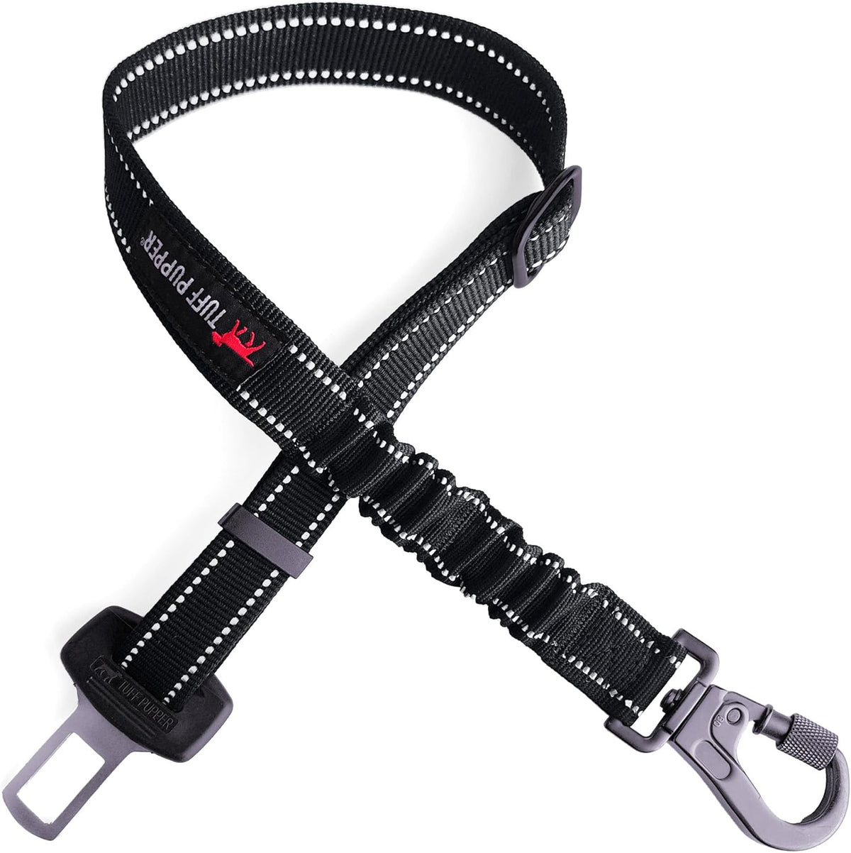 Tuff Pupper Dog Seat Belt | Adjustable Length Dog Seatbelt Restraint | Tangle-Free Locking Carabiner | Shock-Absorbing Bungee | Reflective Stitching for Visibility | Universal Fit for Cars & Trucks