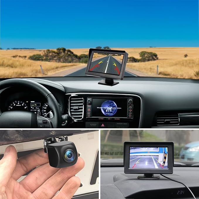 Kairiyard License Plate Backup Camera with 5in Monitor, 170 Degree Wide Angle DIY Grid Lines Waterproof Reverse Rear View Camera Systems for Truck Car Trailer SUV