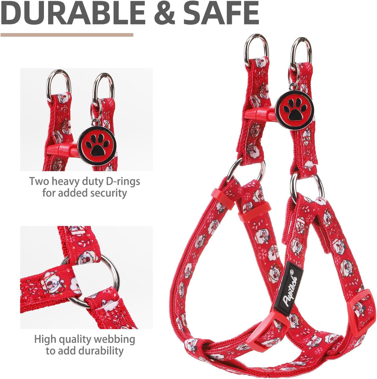 PUPTECK No Pull Dog Harness Soft Adjustable Basic Nylon Step in Puppy Vest Outdoor Walking with ID Tag, Christmas, S