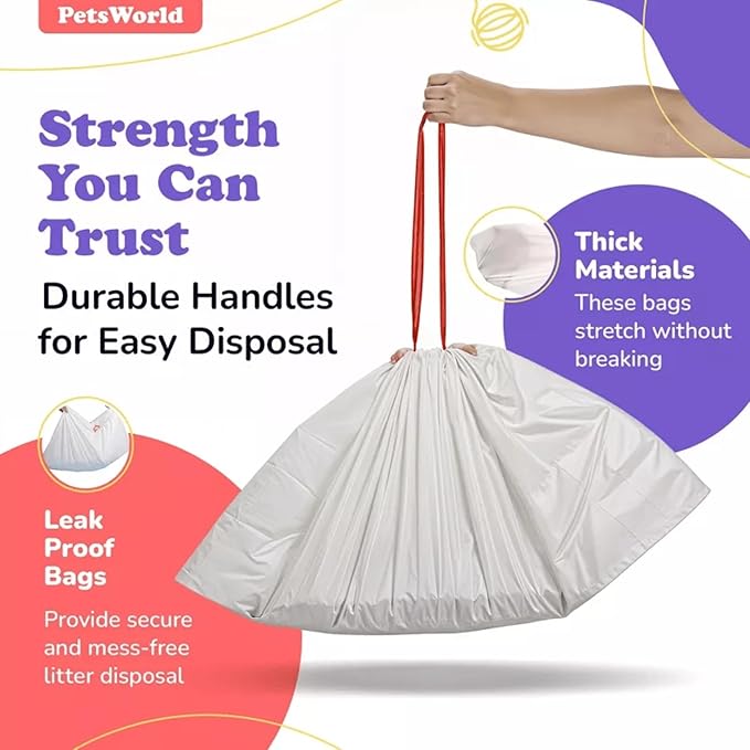 PETSWORLD Cat Litter Box Liners, Heavy Duty Litter Pan Liners Bags with Drawstring for Pet Cat Litter Tray (Unscented) (Extra Large - 36 x 18 Inches, 30 Count)