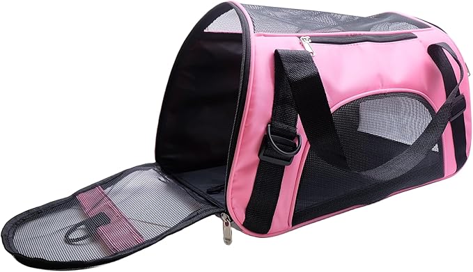 Cat Carrier,Soft-Sided Pet Travel Carrier for Cats,Dogs Puppy Comfort Portable Foldable Pet Bag Airline Approved (Medium-LightPink)