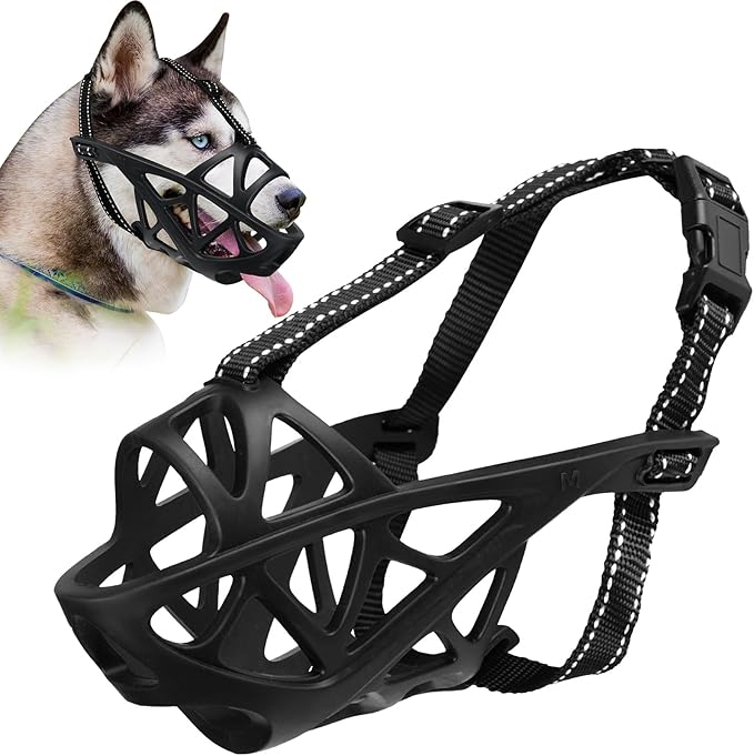 Dog Muzzle for Large Dogs, Breathable Basket Muzzles for Small, Medium and X-Large Aggressive Dog, Allows Panting Drinking, Suitable for Grooming Trimming Training (Black, XL)