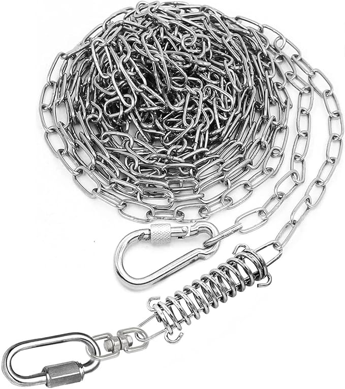 25ft Heavy Duty Chew Proof Dog Tie Out Chain Leash with Shock Absorbing Spring&Lockable Hooks-Up to 200Lbs,Use for Yard,Garden,Camping or Travel