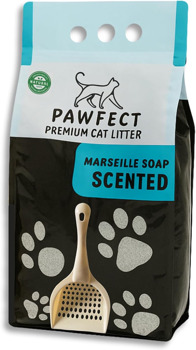 Marseille Soap Scented Cat Litter – 37.8 lb / 20L, Fast Clumping, Natural Odor Absorption, Lightweight Formula, Bonus Cleaning Tool Included, Made with Turkish White Bentonite