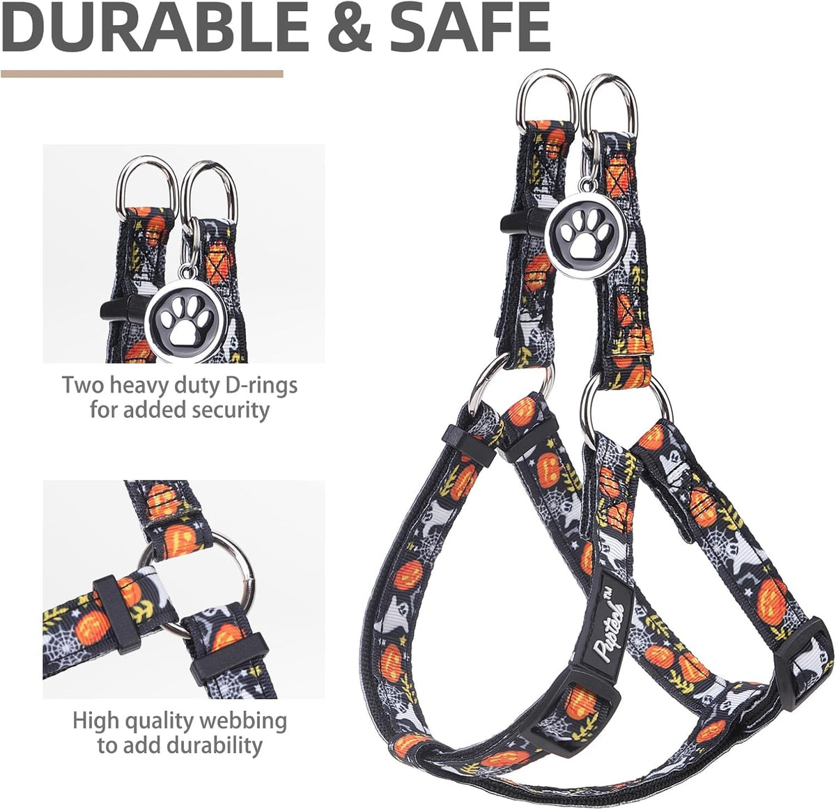 PUPTECK No Pull Dog Harness Soft Adjustable Basic Nylon Step in Puppy Vest Outdoor Walking with ID Tag, Halloween, S
