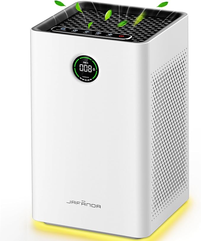 Jafända Air Purifiers for Home Large Room Up To 1190ft², True HEPA 13 Filter, Activated Carbon Remove 99.97% Dust Smoke Odor Pollen Pets Hair Dander Allergies, Quiet Sleep Mode 23dB, Night Light