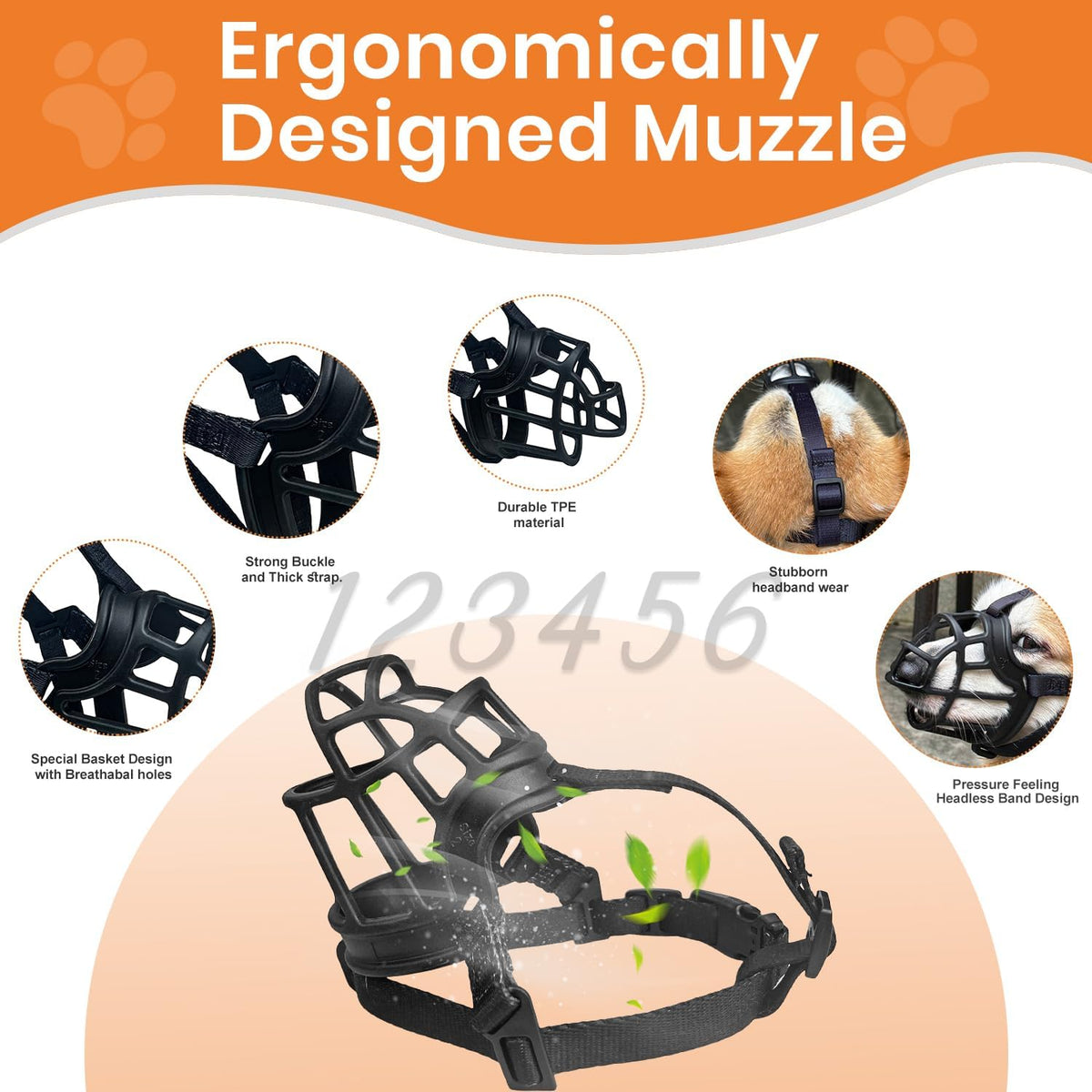 Dog Muzzle – Lightweight Breathable Basket Muzzle, Anti-Biting & Chewing, Adjustable Fit for Small, Medium & Large Dogs(Size 3)