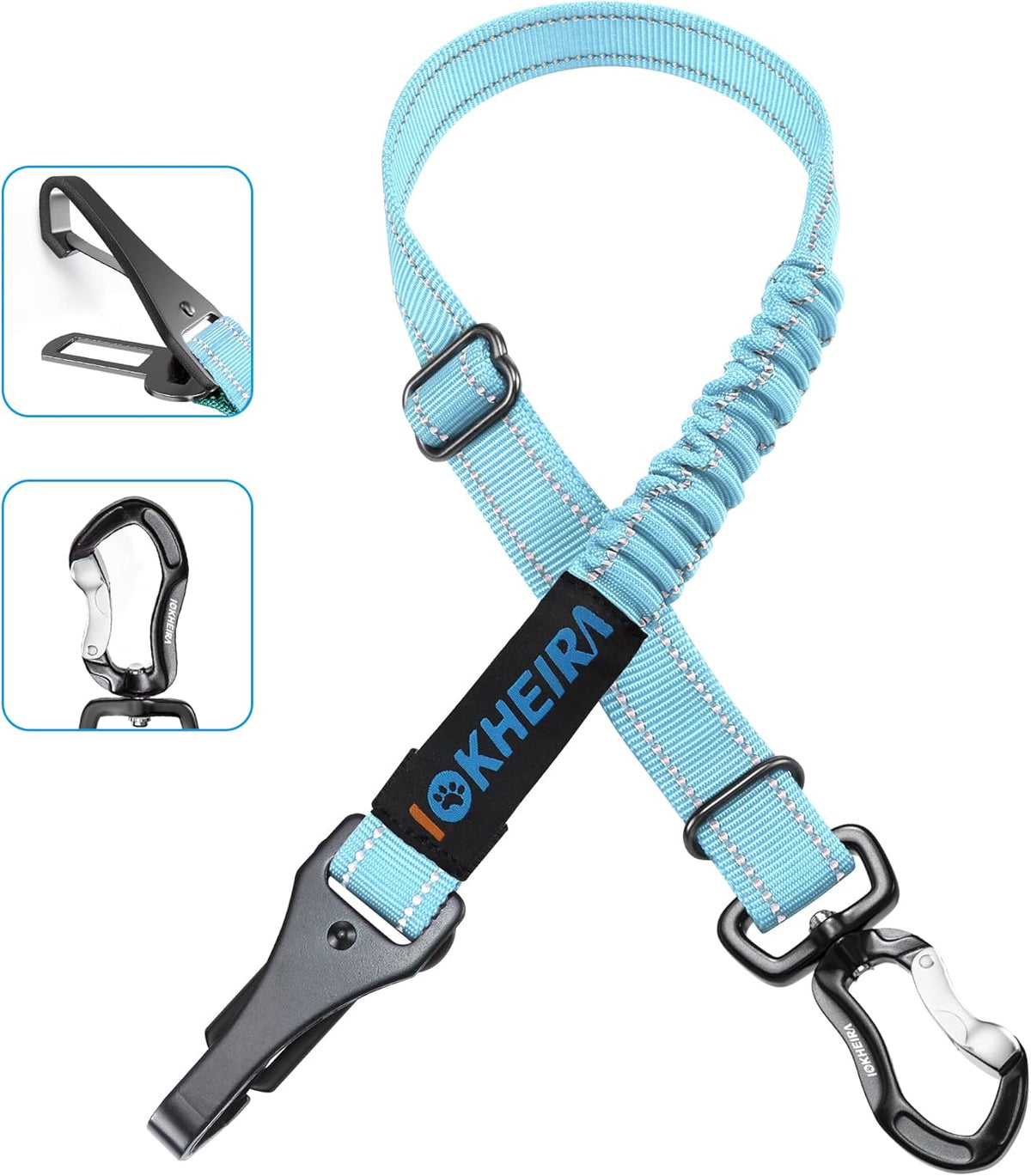 IOKHEIRA Dog Seatbelt, Adjustable, Reflective, Bungee Buffer, Large/Medium/Small, 900lbs, for Dogs