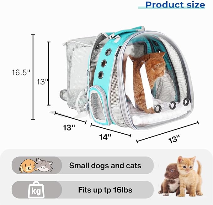 Lollimeow Cat Carrier Backpack, Bubble Dual Expandable Backpack Carrier, Pets and Small Dogs,Airline-Approved, Designed for Travel, Hiking, Walking & Outdoor Use (Dual Expandable-Green)