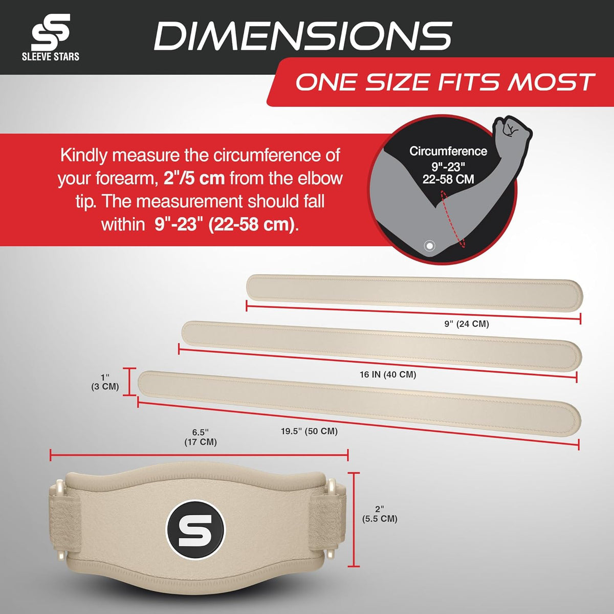 Sleeve Stars Tennis Elbow Brace for Women - Adjustable Tennis Strap, Golfers Elbow Brace for Men, Counterforce for Tennis Elbow for Tendonitis Relief, Fits 9"-23" (Single/Beige)