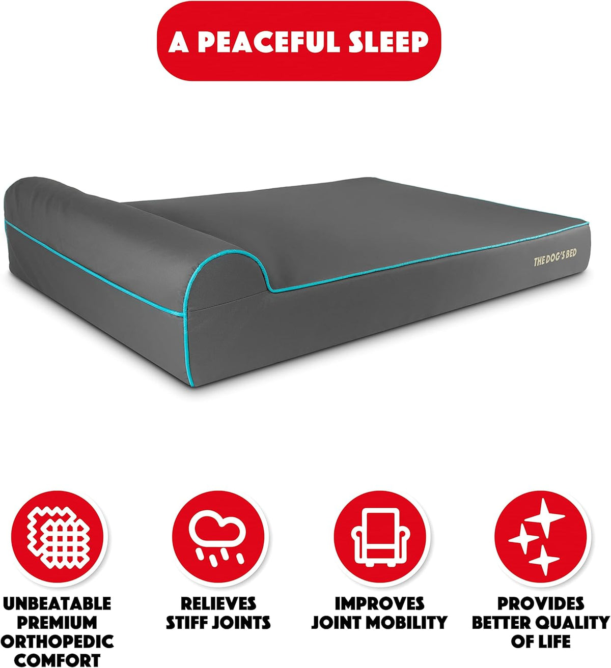 The Dog’s Bed Orthopedic Headrest Dog Bed XXL Grey/Blue 54x36, Memory Foam, Pain Relief for Arthritis, Hip & Elbow Dysplasia, Post Surgery, Lameness, Veterinary Approved, Waterproof Washable Cover