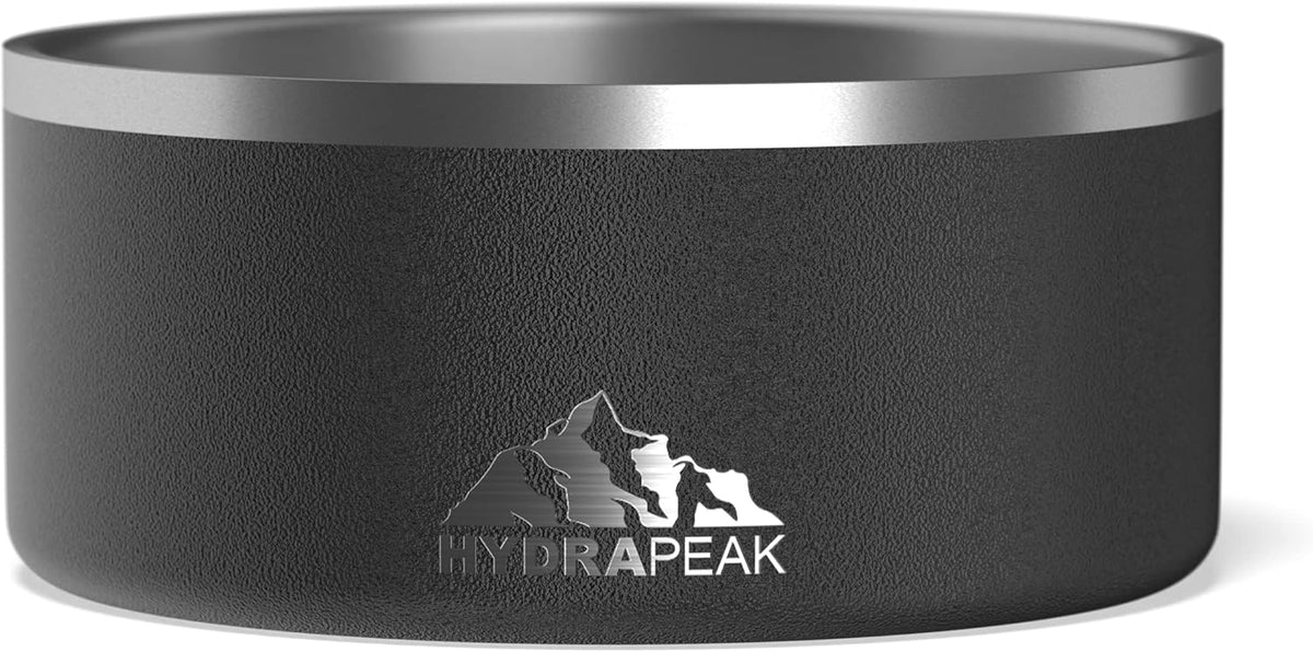 Hydrapeak Dog Bowl; Non Slip Stainless Steel; Water and Food Dish; Large Sized and Small Dogs; 32oz 64oz; Multiple Sizes | 8 Cup | Black