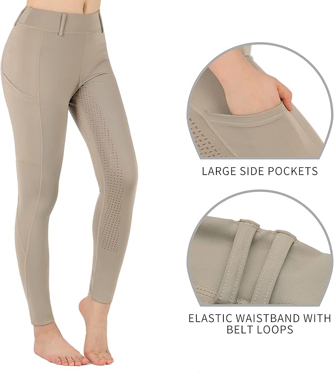 beroy Horseback Riding-Pants Girls Equestrian-Breeches - Kids Schooling Horse Tights Full Seat Silicone Pockets