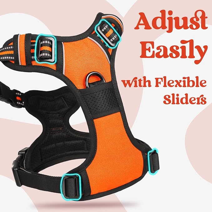 rabbitgoo Dog Harness for Large, No Pull Pet Harness with 3 Buckles, Adjustable Soft Padded Vest with Control Handle, Walking Reflective Pet Vest for Large Dogs, Orange, L