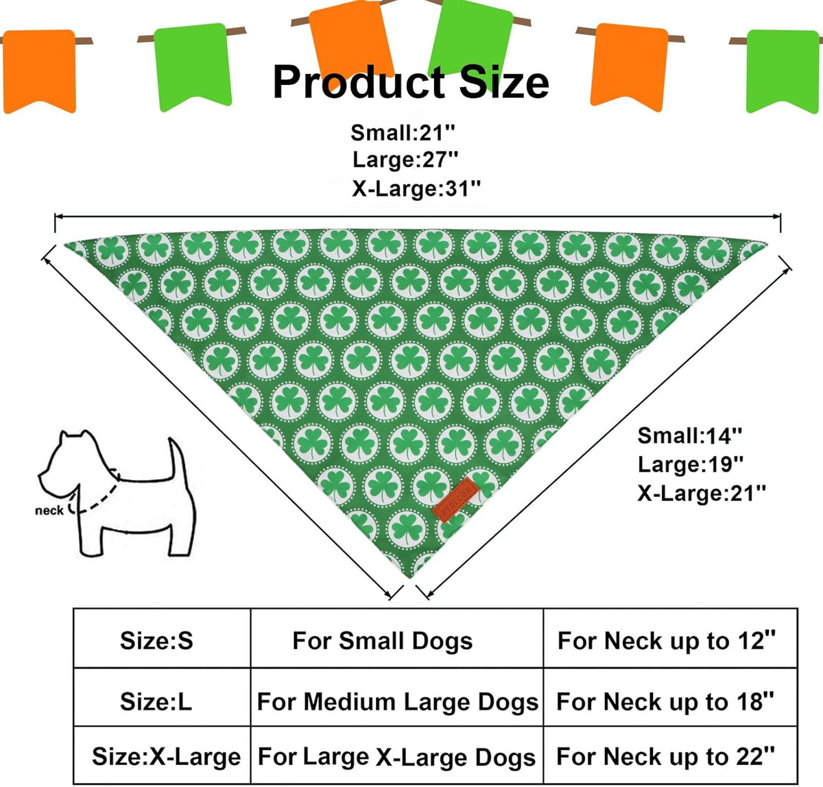 PTDECOR St.Patrick's Day Dog Bandana,Green Shamrock Reversible Holiday Dog Scarf, Multi Size, Triangle Irish Bandanas for Large and Extra Large Pets (X-Large)