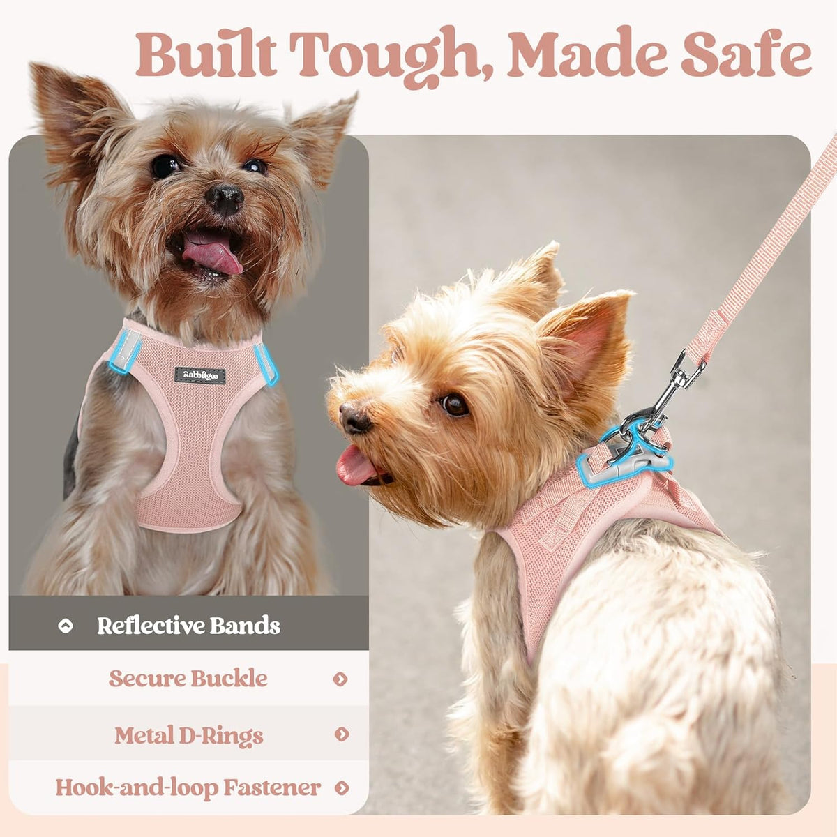 rabbitgoo Dog Harness Small Sized and Leash Set, Step in Soft Light Puppy Vest, Breathable Mesh Pet Harness, Reflective for Safe Outdoor Walking, Pink XS