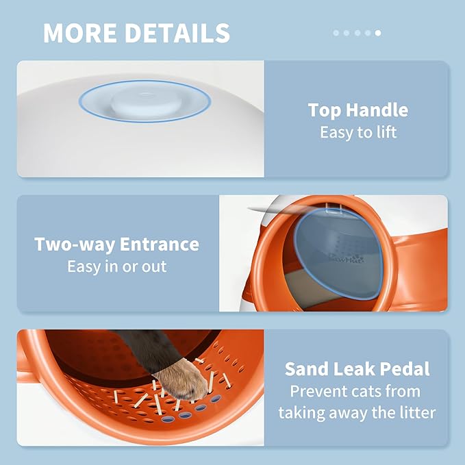 PawHut Cat Litter Box with Lid, Covered Litter Box w/High Sides, Air Freshener, Large Two-Way Entrance Kitty Toilet, Foldable, Easy Clean, Orange