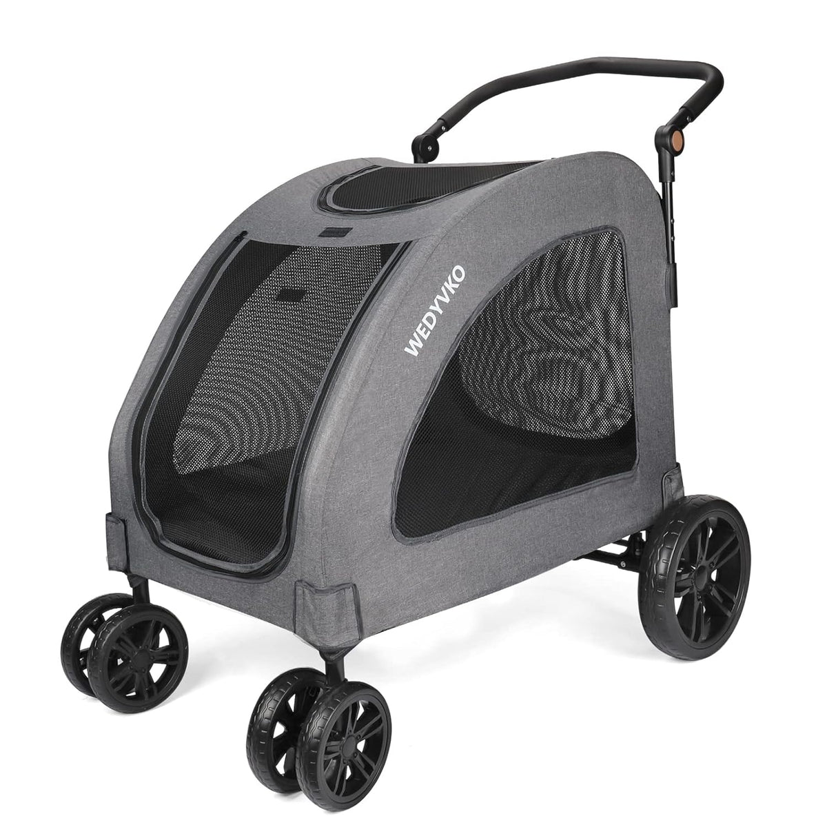 Large Dog Travel Stroller with 4 Heavy Duty Wheels Pet Stroller with Adjustable Handle - Double Doggie Capacity Jogger Wagon with Back Front Door for Small Medium Large Dogs (Dark Light Gray)