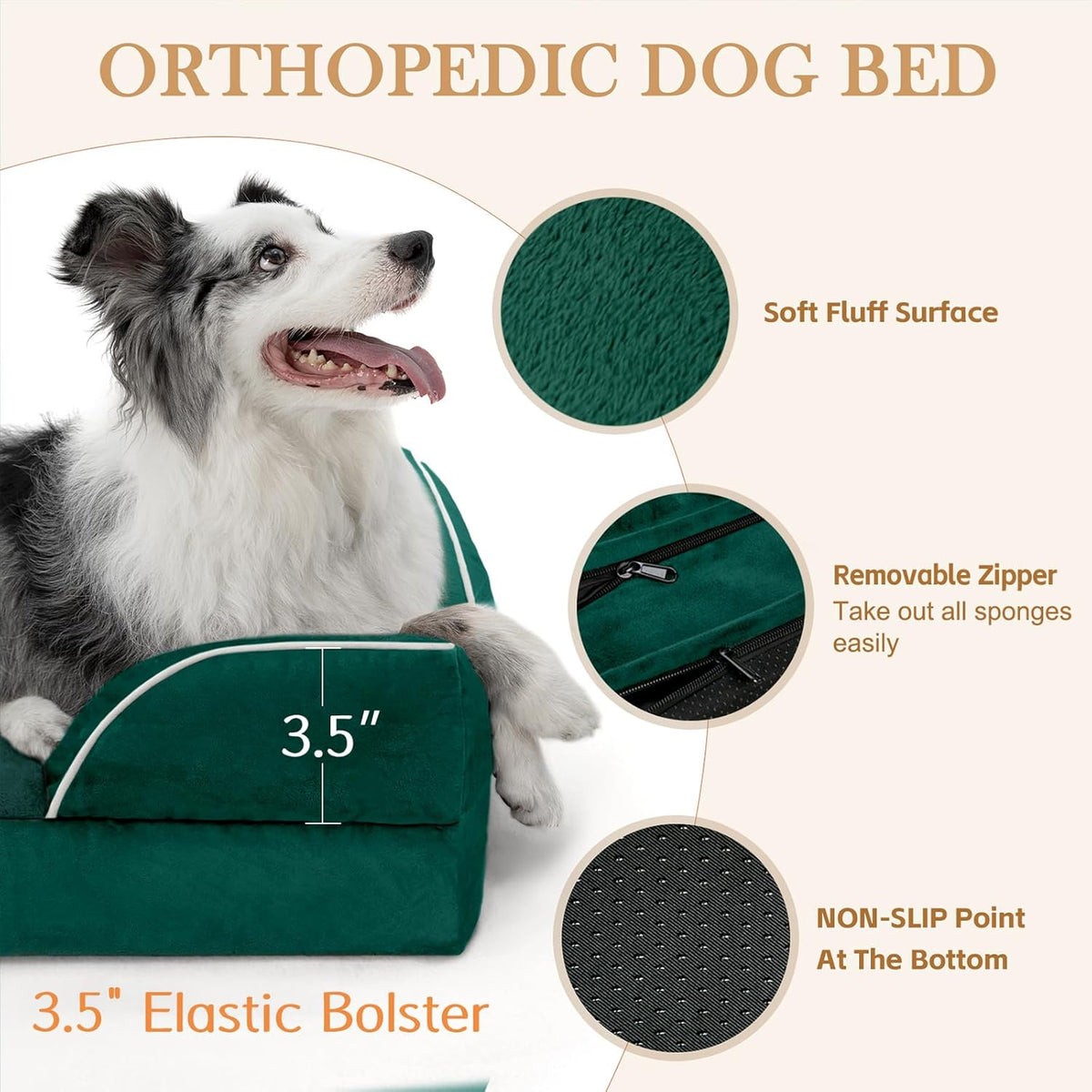Comfort Expression Small Dog Beds Waterproof Orthopedic Foam Dog Sofa Beds for Small Dogs Comfy Pet Bed with Washable Removable Cover & Non-Slip Bottom(X-Small,Emerald)