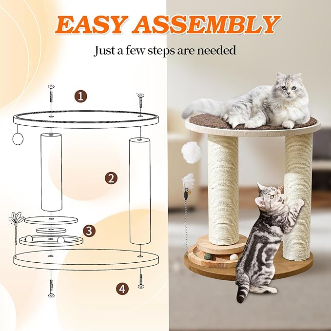 Wood Cat Tree Tower with Scratching Posts – Handmade Cat Condo for Indoor Cats – Cat Scratcher & Resting Platform – Stable & Stylish Cat Furniture