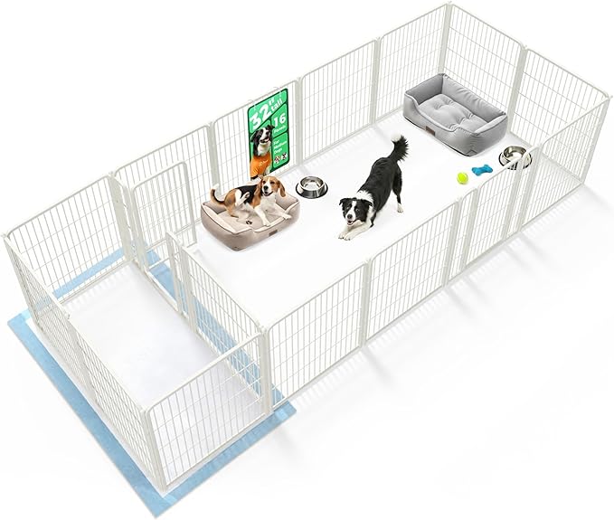 FXW Homeplus Unleashed Indoor Dog Playpen - Stress-Free and Safe Play, Heavy Duty 32 Inch 16 Panels Dog Pen with Connectors (Pack of 2) for Small and Medium Dogs, White│Patented